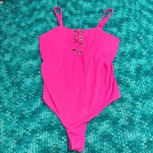 Pink Lace-Up Swimsuit